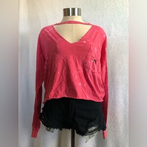 VS pink tie dye v neck cutout long sleeve size small